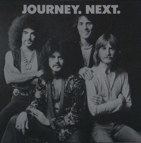 The band I didn't know existed. Journey circa 1977 — Gregg Rolie, Neal Schon, Ross Valory and Aynsley Dunbar — the year before Infinity, in the trade advertisement for Next. Photograph public domain.