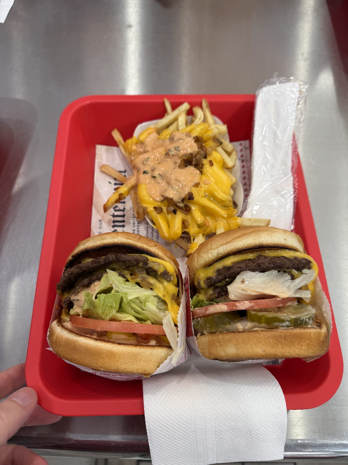 Animal Style, cut open. The peppers didn't make it into frame — they were already inside.