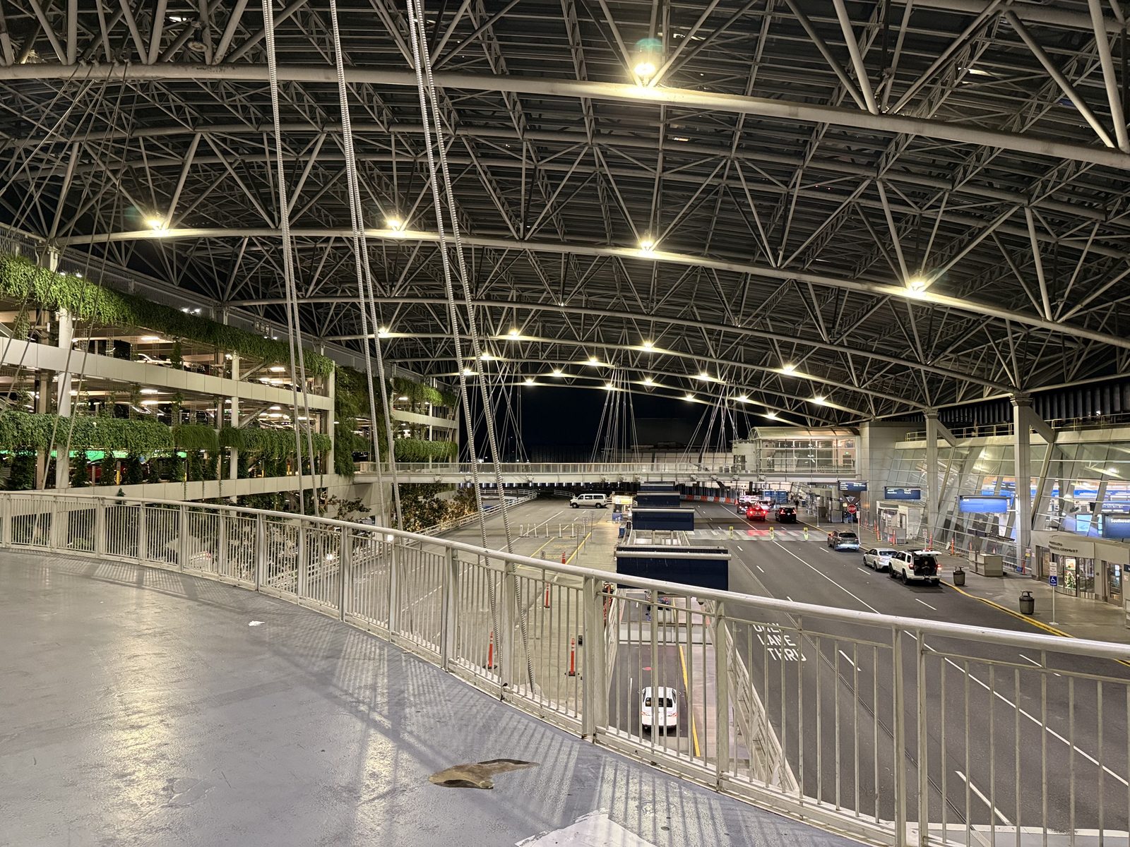 The skybridge to the garage, under the same canopy, with a living wall running the length of it.